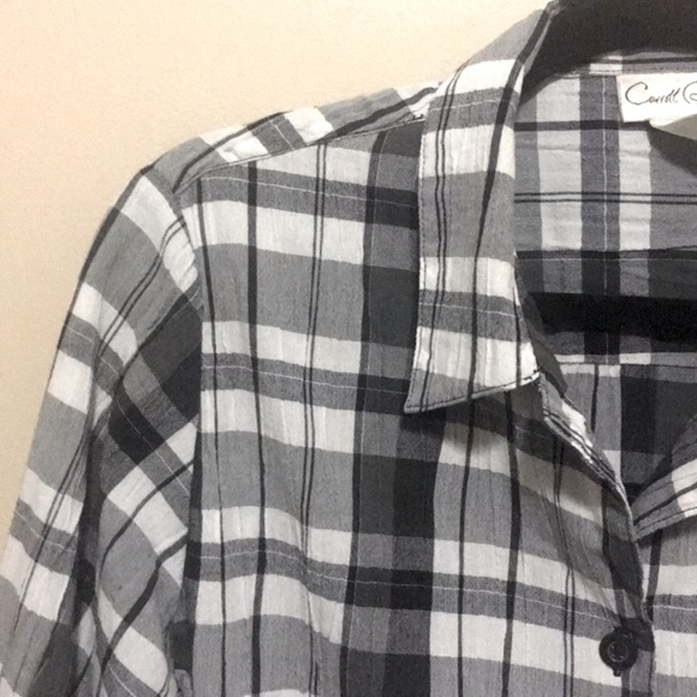 Carroll Reed, Plaid Button-Up Shirt, Collared, Black and White, Medium